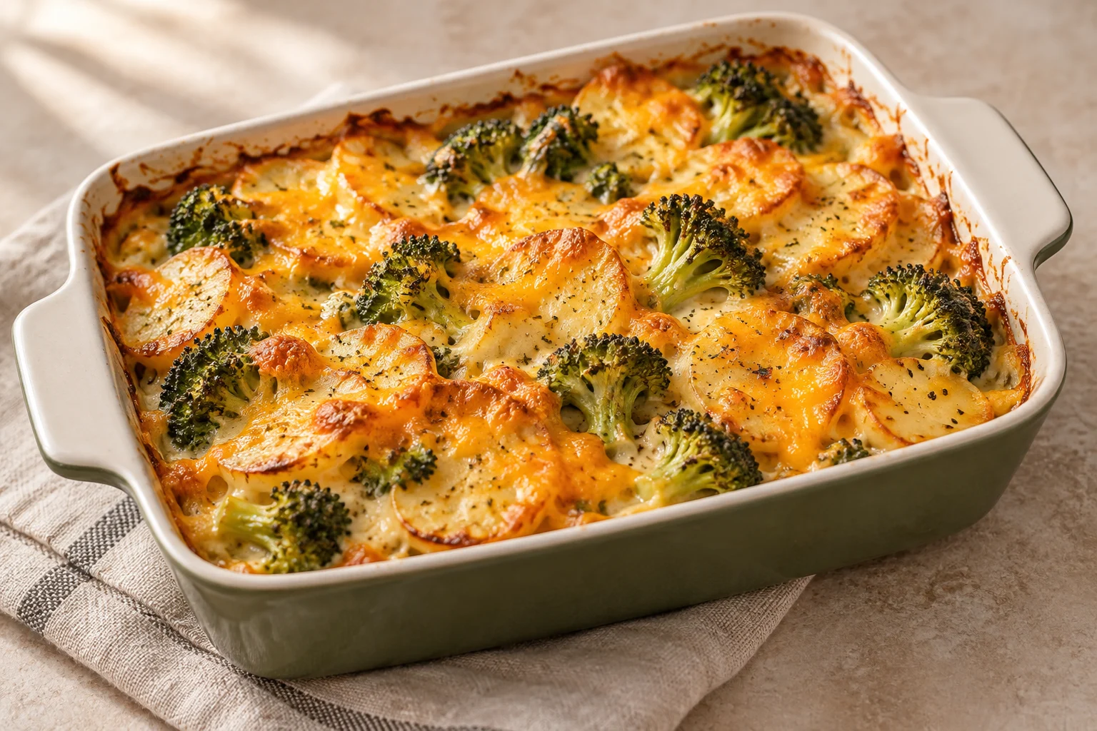 Aardappel-broccolischotel met cheddar
