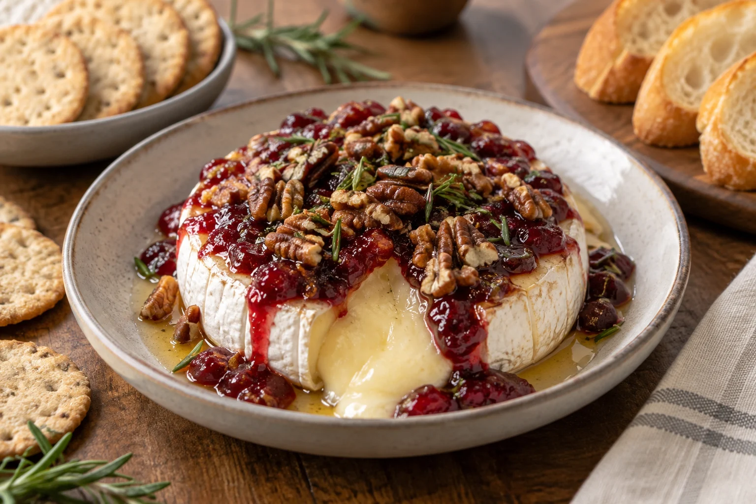 Brie au four aux canneberges et aux noix de pécan — image illustrative