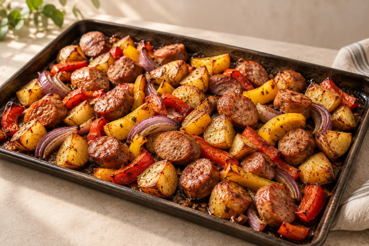 Sheet-Pan Sausage, Potatoes and Peppers — illustrative image