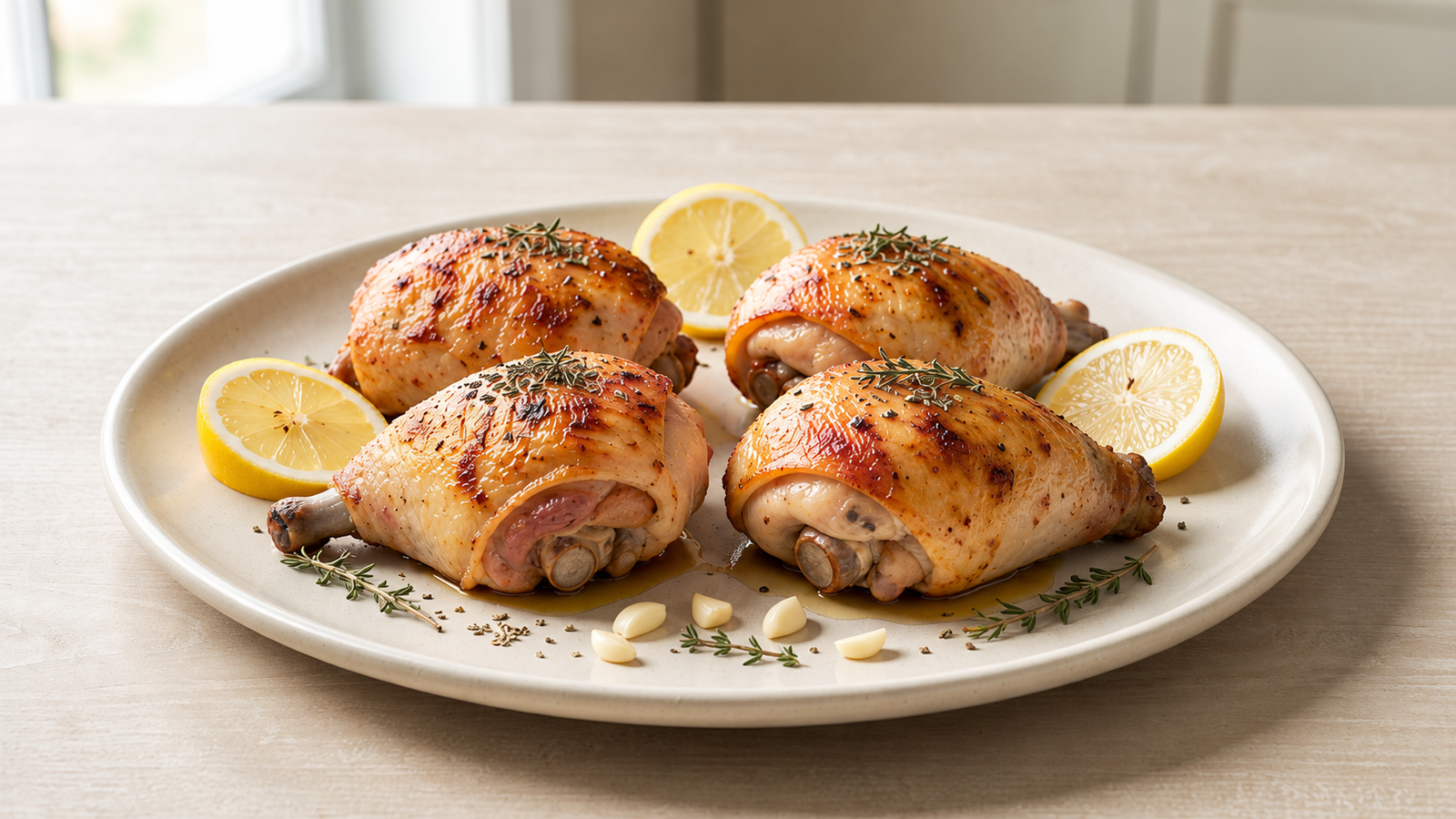 Contramuslos de pollo al horno con limón y hierbas